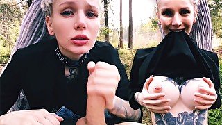 Dreadlocks Girl Deep Sucking Cock Lover Till Cum on Face in the Wood - POV