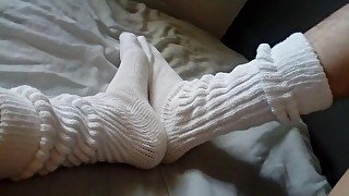 Relaxing in Ribbed White Slouch Socks