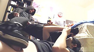 Kris pays a homeless dude then worships his feet and ass and gets trampled