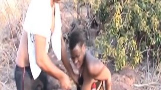 African Slave Enjoys Blowing Big Dong Outdoors