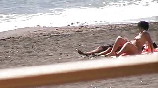 Amateur couple Bj and hj on beach