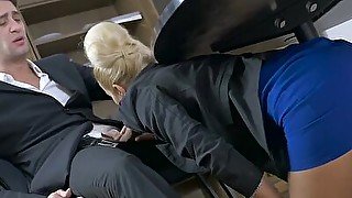 Office blonde medium titted MILF gets fucked in heels