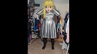 Kigurumi Layered Breathplay Cosplay Shiny Silver Dress PVC