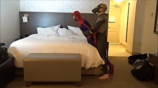 masked Dolphin wetsuit enemy surprises spiderman in his hotel room