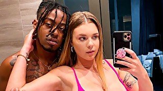 Cute busty model Gabbie Carter jumps on a long black dick