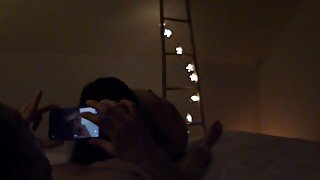 Sexy POV with smartphone in the darkness - black lace underwear, doggystyle, blowjob - MessalineX