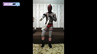 Encasement fishnet tights boy and sock mask face