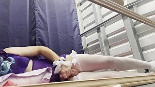 CindiCsissy masturbating in tight purple with white stockings