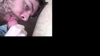 Blowing his buddy in bed and taking the cum load