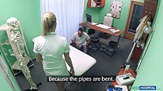 Hardcore fucking between a handsome dude and a sexy blonde nurse