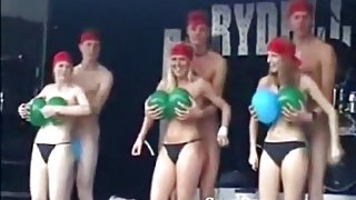 College students perform a funny naked show on stage