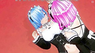 3d Hentai Ram put her fingers in Rem's pussy