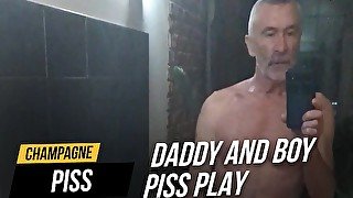 Daddy and boy piss play