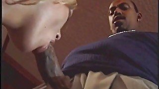 Blond bitch gets pussy licked and fucked by black cock and get creamed while her nasty girl watches