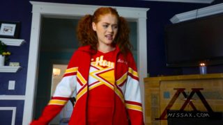 Redhead cheerleader girl has a dildo up he oily ass