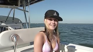 Lesbian With Natural Tits In Bikini Pose Lovely On Yacht