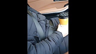 Step mom drinking coffee in the new BMW 3 series with step son