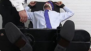 Businessman Sergey bound and laughing foot torment