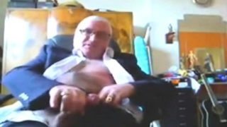 Suited Grandpa Cum On His Pants