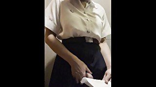 Crossdress Student Thai Uniform masturbate