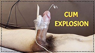 Trembling with my dick tied to a stick for you to see my cum