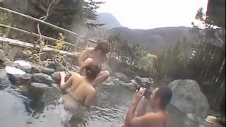 Asian lesbians in the outdoor steam baths for sex