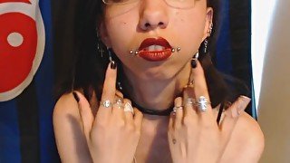 Goth with Red Lipstick Drools a Lot and Blows Spit Bubbles - Spit Fetish