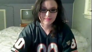 Lewd big racked gamer brunette nympho in glasses stripteased for my friend