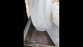 Step mom fucked behind cash point by step son