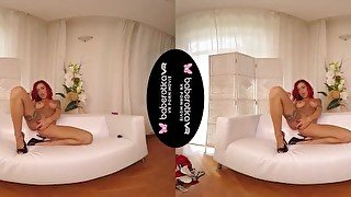 Solo MILF with tattoos, Red Fox is masturbating, in VR