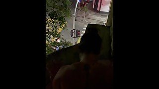 Public risky POV fuck on balcony in front of people