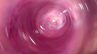 Camera inside my tight creamy pussy. Internal view of my horny vagina