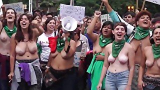 Topless Argentinian protesters with big boobs