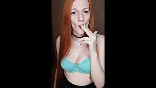 Smoking, red lips, red hair