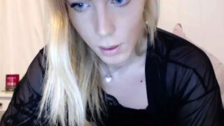 Enticing blonde shemale with a splendid ass pleases her dick