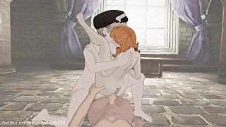 Mercedes and Annette FFM Threesome - Fire Emblem Three Houses POV 3d animation