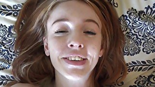 Redhead spreads legs for cunnilingus and sucks cock