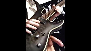 SEXY YOUNG GUITARIST ROCKSTAR TATTOOS STROKING BIG DICK MASTURBATION LEATHER JACKET ROCKER HAND TATT