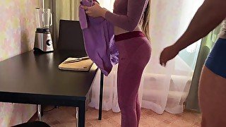 Stepsister after the hall, wanted to eat, but instead got a big dick and cum on her pussy