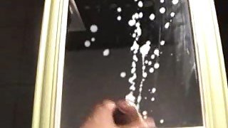 Beating my long cock with air balloons and cumming on mirror