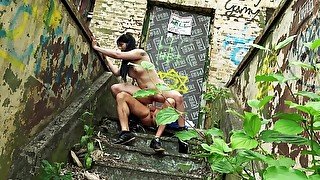 Gothic girl and her boyfriend are fucking in an abandoned building