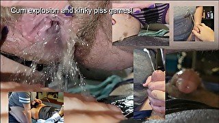 Massive cum load worked from cock by wifey, then some kinky piss games!