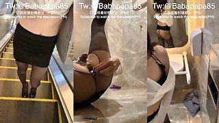 [babapapa85]大波浪伪娘穿着露脐装黑丝细高跟逛商场随地尿尿