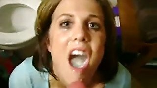 White chick gets banged in her sexy and small mouth