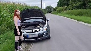 MyDirtyHobby - FinaFoxy's Car Breaks Down & Lucky For Her, A Guy Picks Her Up & She Thanks Him With Her Body