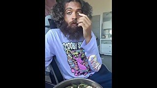 Eating plant based pasta live with Rock Mercury