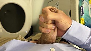 Business Man Touches himself and Jerks off in the Bathroom on a Plane to Amsterdam (almost Caught)