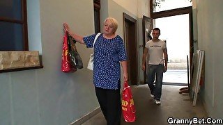 Blonde 80 years old grandma pleases younger guy