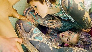 2 Heavy Tattoo Girls Get Ass Fucked By A Big Dick