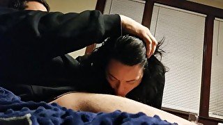 MILF with big Ass deep throat blow job on the sofa